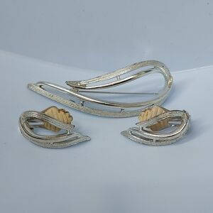 1958 Vintage Sarah Coventry Rhodium Stunning Brooch Pin & Earrings Set